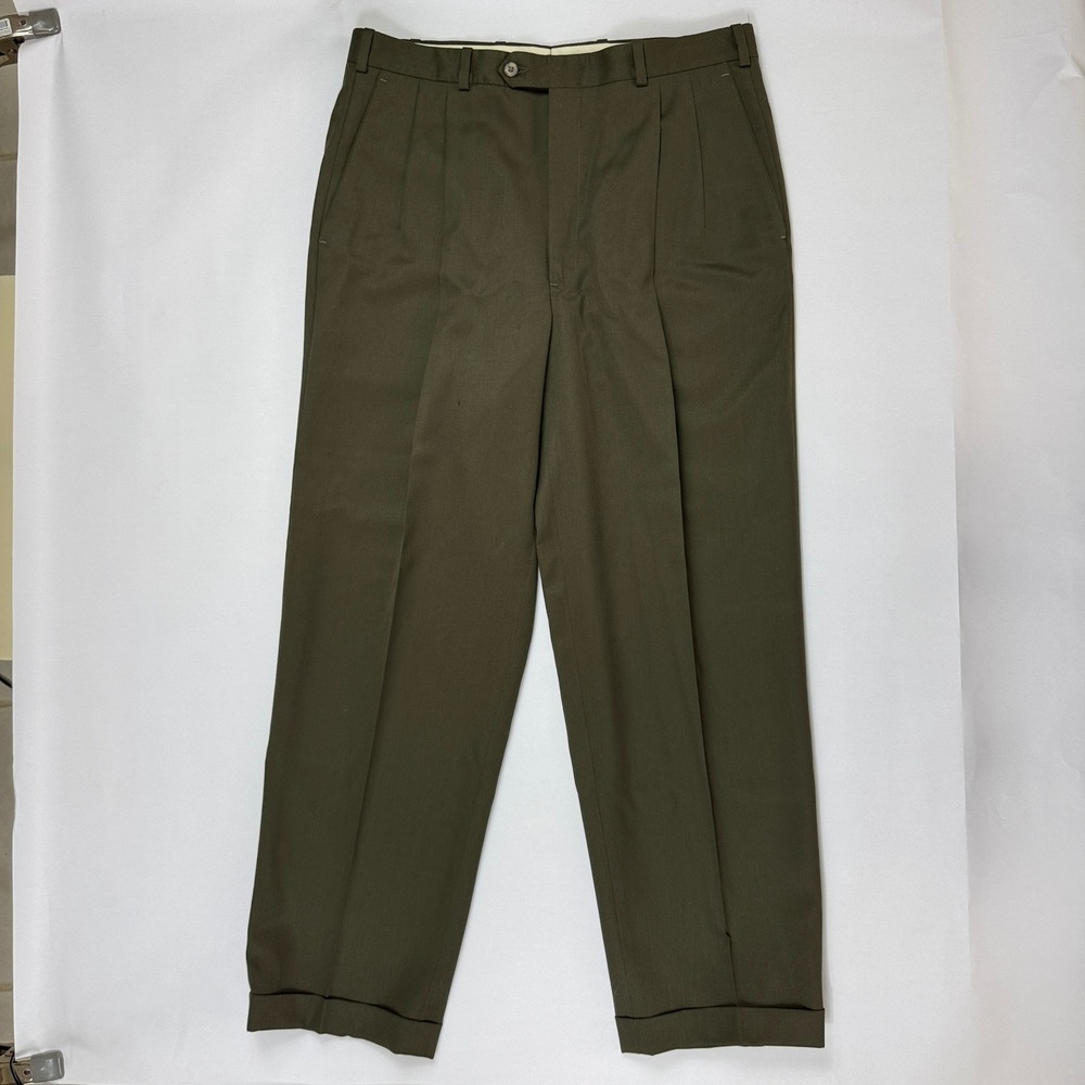 Vintage J.B. Britches Nordstrom Mens Green Wool Pleated Dress Pants 35x32 (USA) - Picture 1 of 11